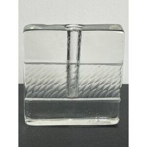 00377 - Easts of Eden Glass Cube Bud Vase Modernist Minimalist Clear Paperweight